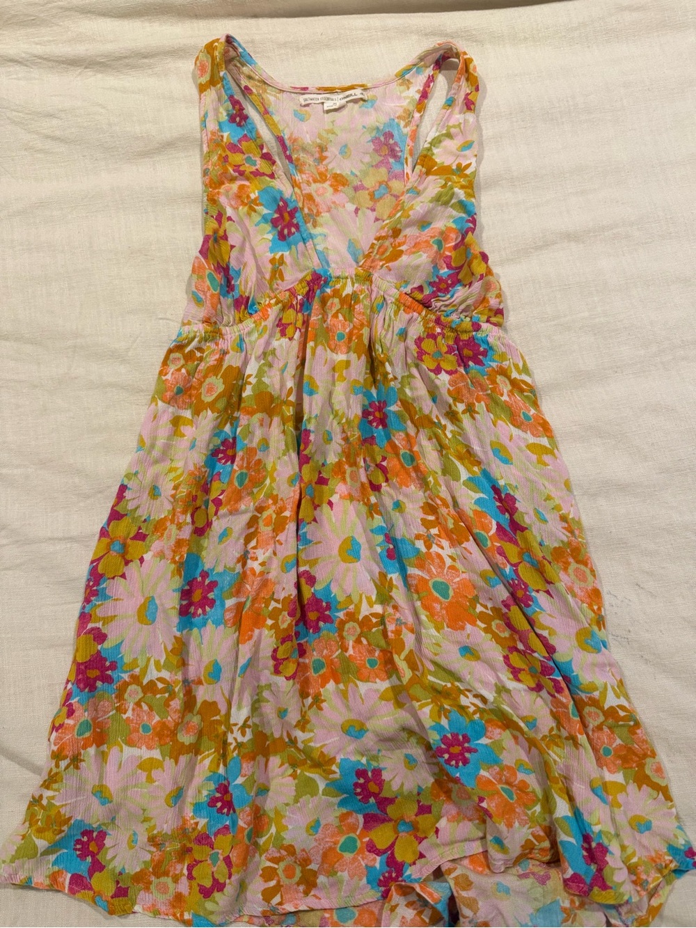 O'Neill Pink Floral Midi Dress with Turquoise & Orange Accents